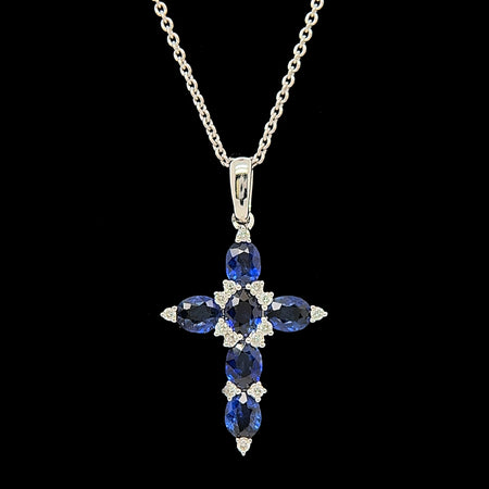 1.57ct. T.W.  Sapphire & Diamond Estate Cross Necklace 18K White Gold - J40259