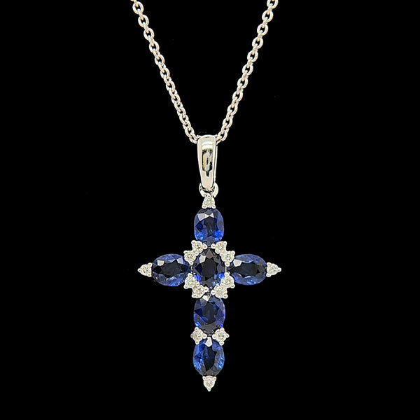 1.57ct. T.W.Sapphire & Diamond Estate Cross Necklace 18K White Gold - J40259