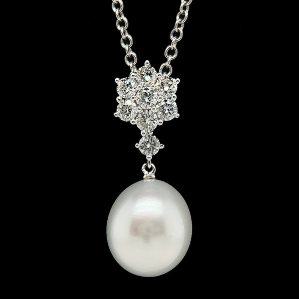 South Sea Pearl & .62ct. T.W. Diamond Estate Necklace 18K White Gold - J40264