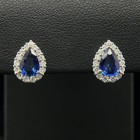 1.44ct. T.W. Sapphire & .38ct. T.W. Diamond Estate Earrings 18K White Gold - J40274