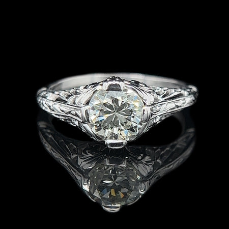Art Deco 1.11ct. Diamond Antique Engagement - Fashion Ring 18K White Gold - J40290