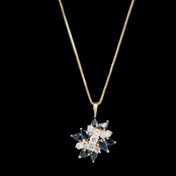 1.00ct. T.W. Sapphire & 1.00ct. T.W. Diamond Vintage Necklace Yellow Gold - J40295