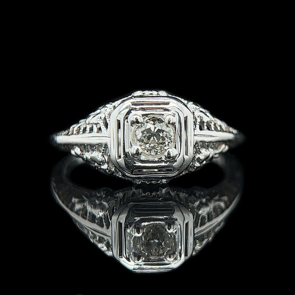 Art Deco .16ct. Diamond Antique Engagement - Fashion Ring 18K White Gold - J42300