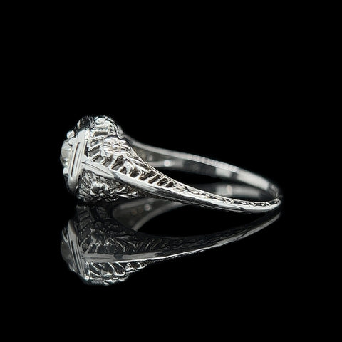 Art Deco .16ct. Diamond Antique Engagement - Fashion Ring 18K White Gold - J42300