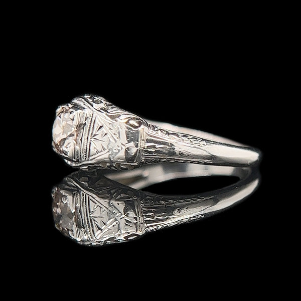 Art Deco .55ct. Diamond Antique Engagement - Fashion Ring 18K White Gold - J42311