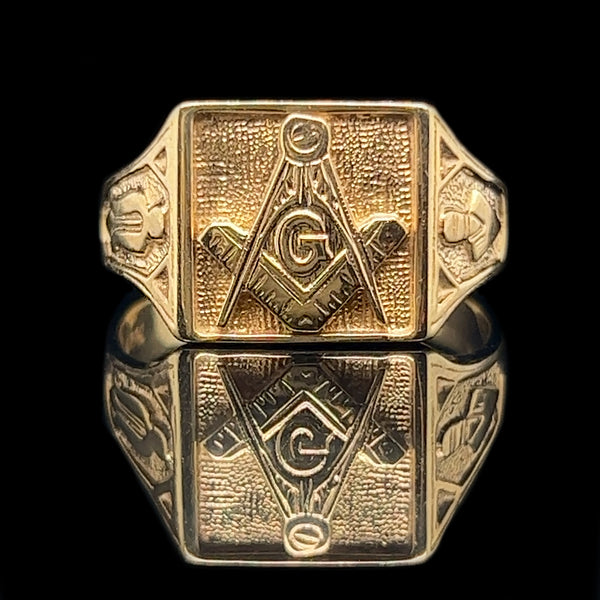 Estate Masonic Yellow Gold Ring - J42319