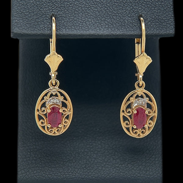 .60ct. T.W. Ruby & Diamond Estate Earrings Yellow Gold - J42333