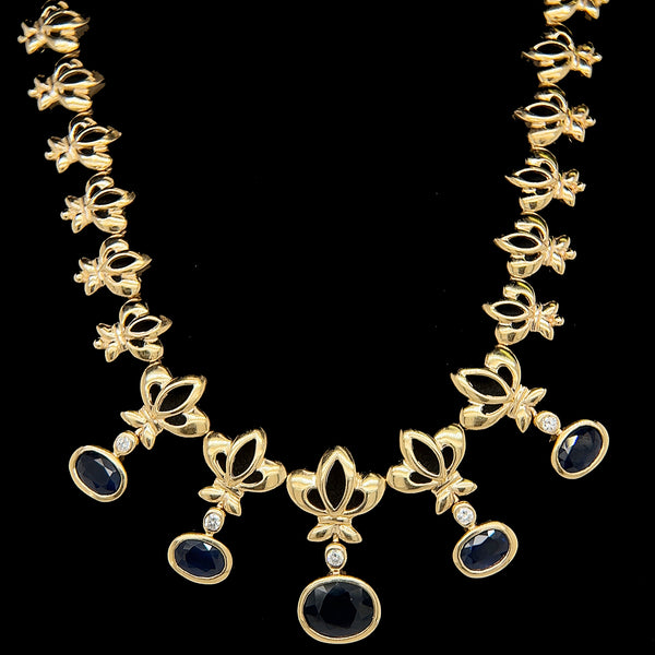 3.50ct. T.W. Sapphire and .12ct. T.W. Diamond Estate Necklace Yellow Gold - J42356