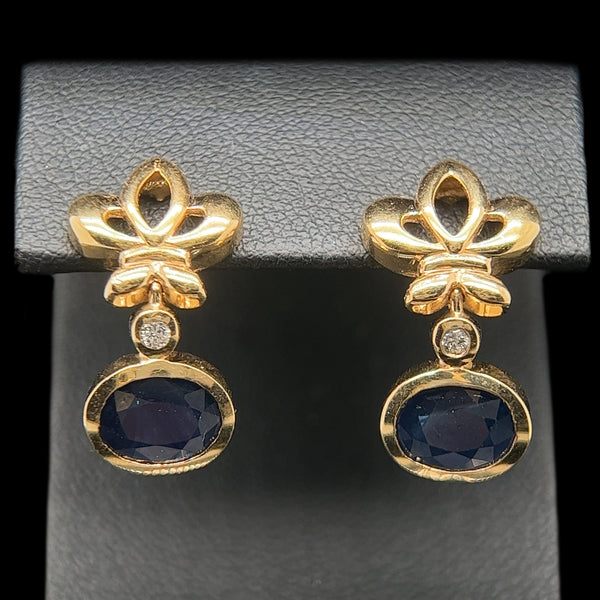 3.00ct. T.W. Sapphire & Diamond Estate Earrings Yellow Gold - J42357