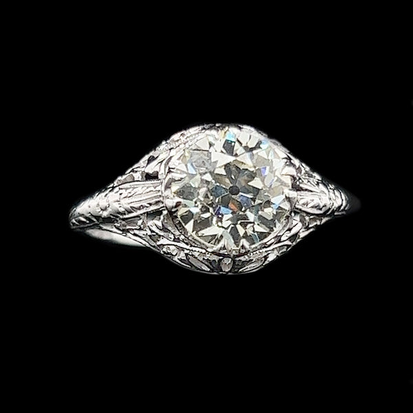 Art Deco 1.67ct. Diamond Antique Engagement - Fashion Ring 18K White Gold - J42358