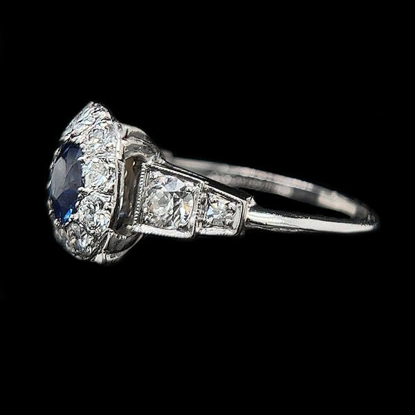 Art Deco 1.10ct. Sapphire & 1.00ct. T.W. Diamond Antique Engagement - Fashion Ring, Platinum - J42360