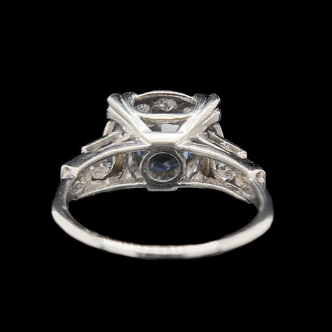 Art Deco 1.10ct. Sapphire & 1.00ct. T.W. Diamond Antique Engagement - Fashion Ring, Platinum - J42360