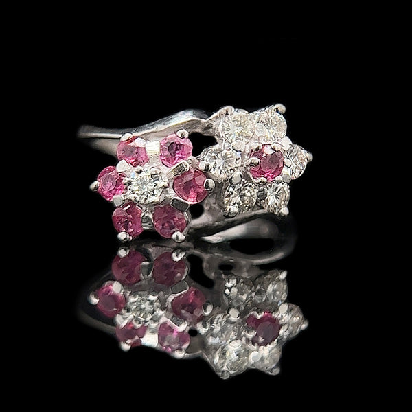 .63ct.T.W. Pink Sapphire & .50ct. T.W. Diamond Vintage Fashion Ring White Gold - J42365
