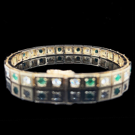 1.40ct. T.W. Diamond & 1.25ct. T.W. Emerald Vintage Bracelet Yellow Gold - J42367