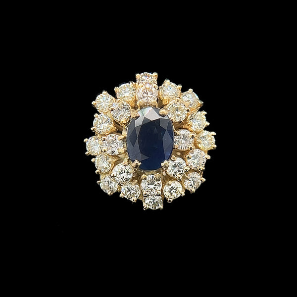 1.00ct. Sapphire & 1.50ct. T.W. Diamond Vintage Wedding - Fashion Ring Yellow Gold - J42368