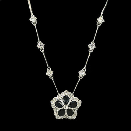 1.00ct. Sapphire & .33ct. T.W. Diamond Estate Necklace 18K White Gold - J42384