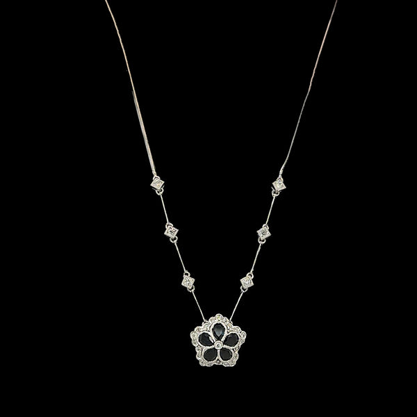 1.00ct. Sapphire & .33ct. T.W. Diamond Estate Necklace 18K White Gold - J42384