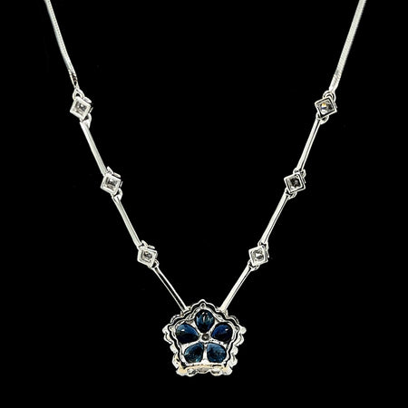 1.00ct. Sapphire & .33ct. T.W. Diamond Estate Necklace 18K White Gold - J42384