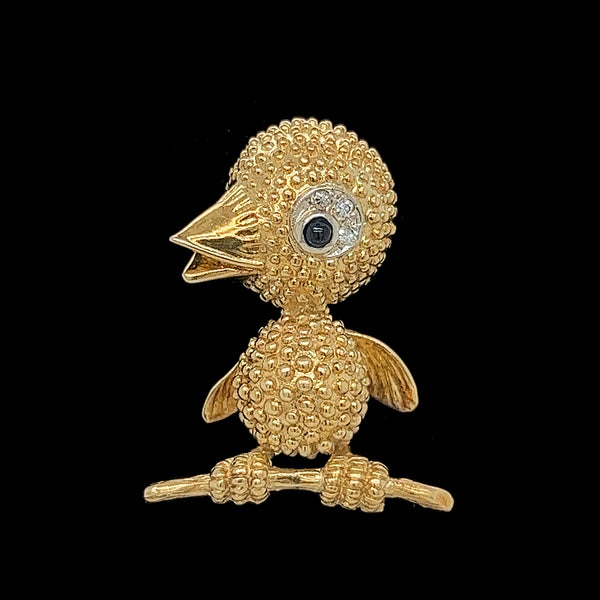 .07ct. Sapphire & Diamond Estate Bird Brooch 18K Yellow & White Gold - J42389