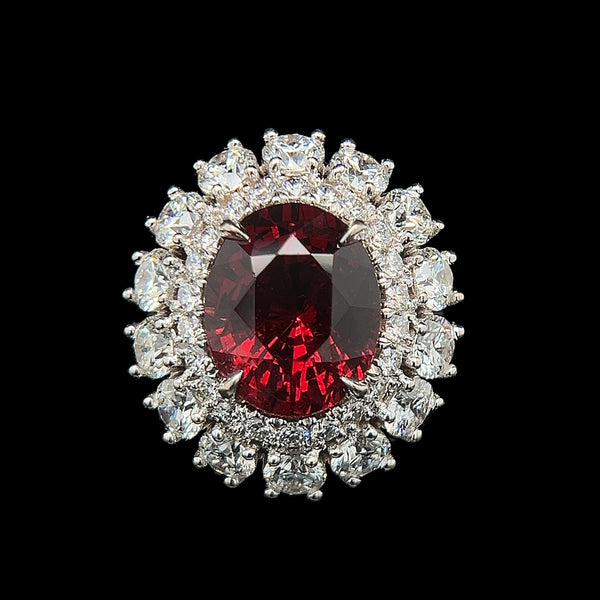 8.69ct. Spinel & 4.62ct. T.W. Diamond Estate Wedding - Fashion Ring 18K White Gold GIA - 42400C