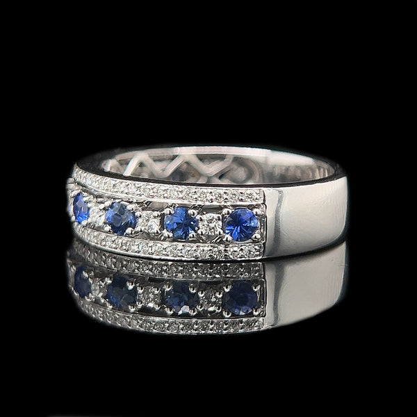 1.00ct. T.W. Sapphire & 1.00ct. T.W. Diamond Estate Wedding - Fashion Ring - Anniversary Band White Gold - J42428