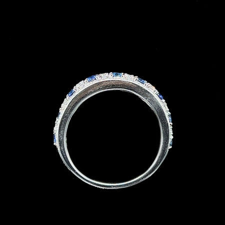 1.00ct. T.W. Sapphire & 1.00ct. T.W. Diamond Estate Wedding - Fashion Ring - Anniversary Band White Gold - J42428