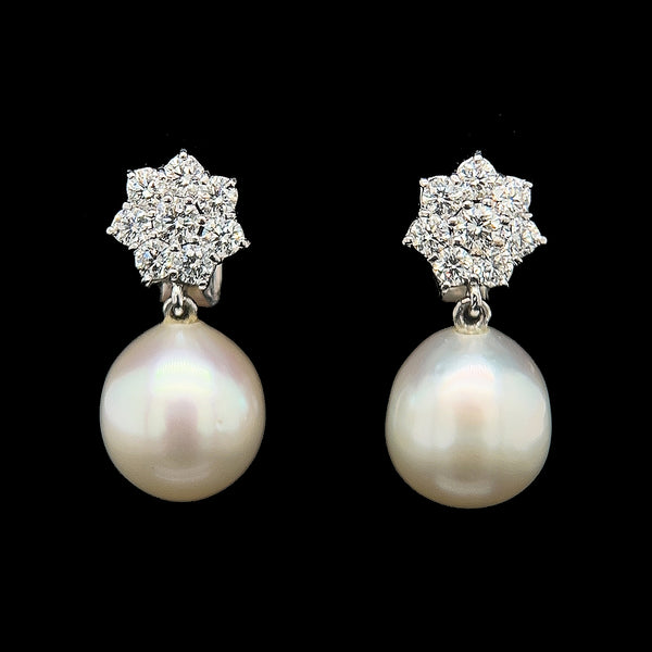11.5mm South Sea Cultured Pearl & 1.25ct. T.W. Diamond Estate Earrings 18K White Gold - J42435C