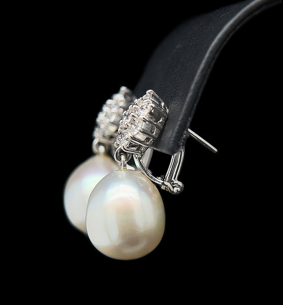 11.5mm South Sea Cultured Pearl & 1.25ct. T.W. Diamond Estate Earrings 18K White Gold - J42435C