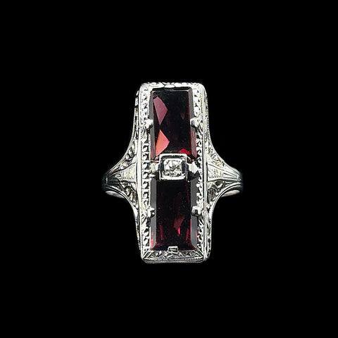 Art Deco 2.50ct. T.W. Garnet & Diamond Antique Wedding - Fashion Ring White Gold - J42467