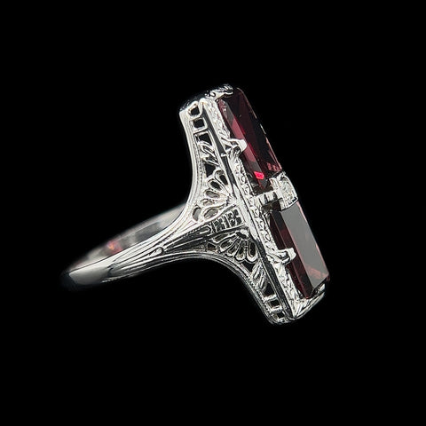 Art Deco 2.50ct. T.W. Garnet & Diamond Antique Wedding - Fashion Ring White Gold - J42467