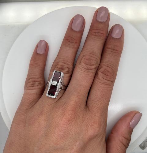 Art Deco 2.50ct. T.W. Garnet & Diamond Antique Wedding - Fashion Ring White Gold - J42467