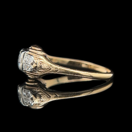 Art Deco .25ct. Diamond Antique Engagement - Fashion Ring Yellow & White Gold - J42468