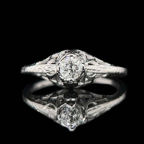 Art Deco .20ct. Apx. Diamond Antique Engagement - Fashion Ring 18K White Gold - J42471
