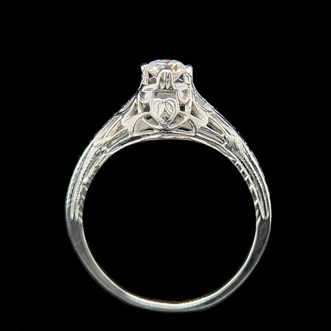 Art Deco .20ct. Apx. Diamond Antique Engagement - Fashion Ring 18K White Gold - J42471