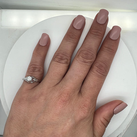 Art Deco .20ct. Apx. Diamond Antique Engagement - Fashion Ring 18K White Gold - J42471