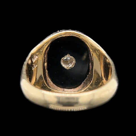 .18ct. T.W. Diamond & Onyx Gents Vintage Wedding - Fashion Ring 10K Yellow & White Gold - J42476