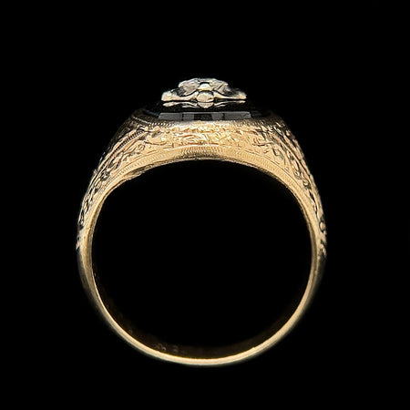 .18ct. T.W. Diamond & Onyx Gents Vintage Wedding - Fashion Ring 10K Yellow & White Gold - J42476