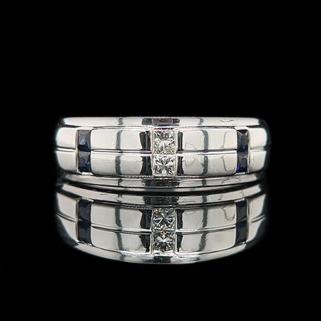 .25ct. T.W. Sapphire & .15ct. T.W. Diamond Gents Estate Wedding Band - Ring White Gold Vera Wang - J42480