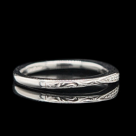 .08ct. T.W. Diamond Estate Wedding - Anniversary Band Art Carved White Gold - J42489