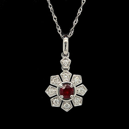 .20ct. Ruby and .13ct. T.W. Diamond Estate Necklace White Gold - J42499