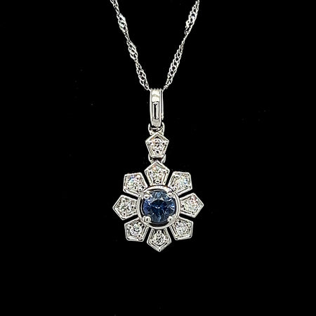 .24ct. Sapphire & .12ct. T.W. Diamond Estate Necklace White Gold - J42500