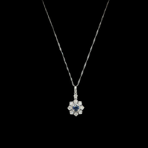 .24ct. Sapphire & .12ct. T.W. Diamond Estate Necklace White Gold - J42500