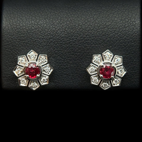 .59ct. T.W. Ruby & Diamond Estate Earrings White Gold - J42502