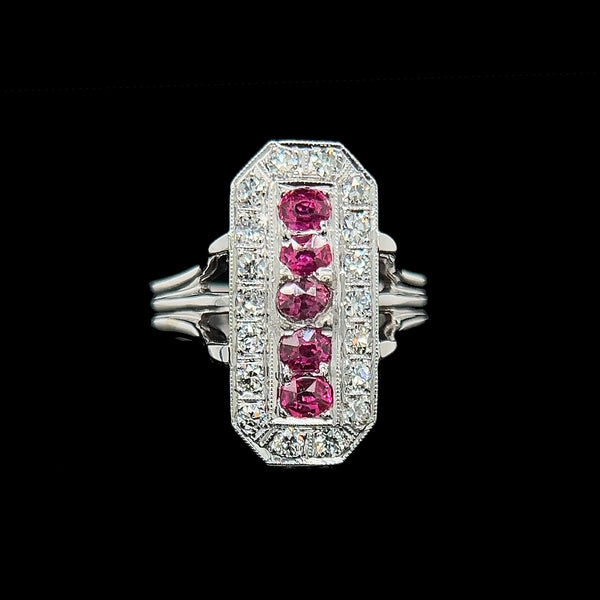 Edwardian .63ct. T.W. Ruby & .36ct. T.W. Diamond Antique Wedding - Fashion Ring Platinum & White Gold - J42504