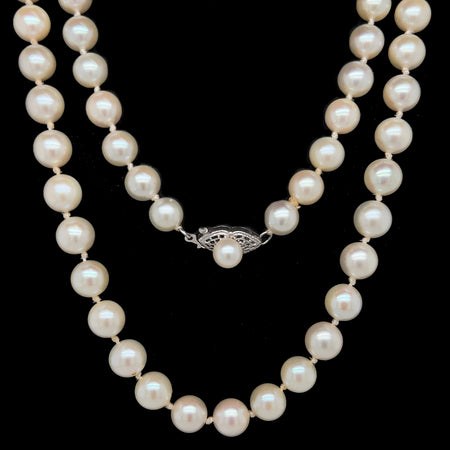 Estate 6.5mm-6.8mm Akoya Cultured Pearl Necklace White Gold - J42508