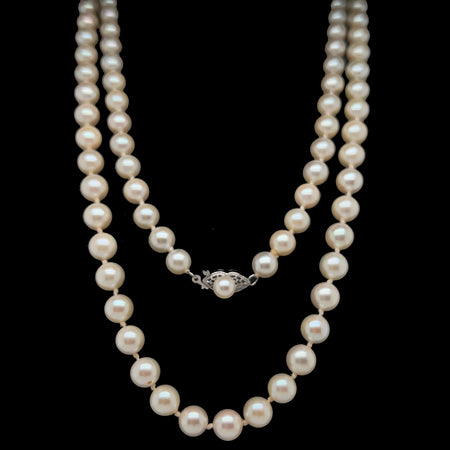 Estate 6.5mm-6.8mm Akoya Cultured Pearl Necklace White Gold - J42508