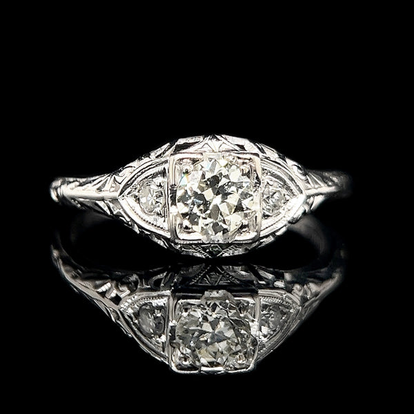 Art Deco Antique Engagement - Fashion Ring .40ct. Diamond 18K White Gold Traub Orange Blossom - J42519