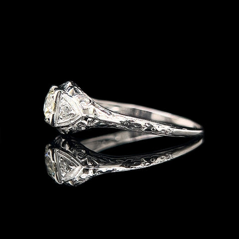 Art Deco Antique Engagement - Fashion Ring .40ct. Diamond 18K White Gold Traub Orange Blossom - J42519