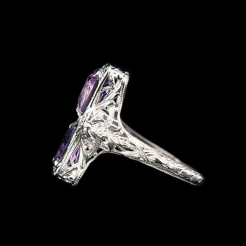 Art Deco 1.00ct. T.W. Amethyst Antique Wedding - Fashion Ring White Gold - J42520