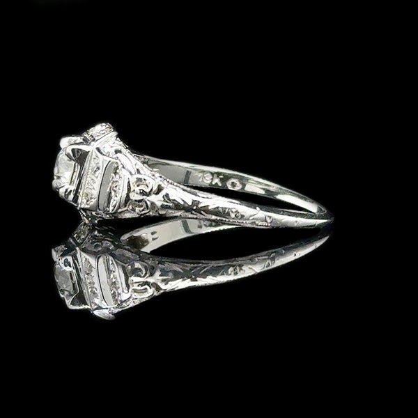 Art Deco .32ct. Diamond Antique Engagement - Fashion Ring 18K White Gold - J42525